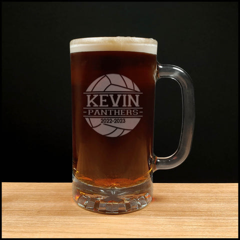 Volleyball Player Beer Mug with Team Name and Years - Copyright Hues in Glass