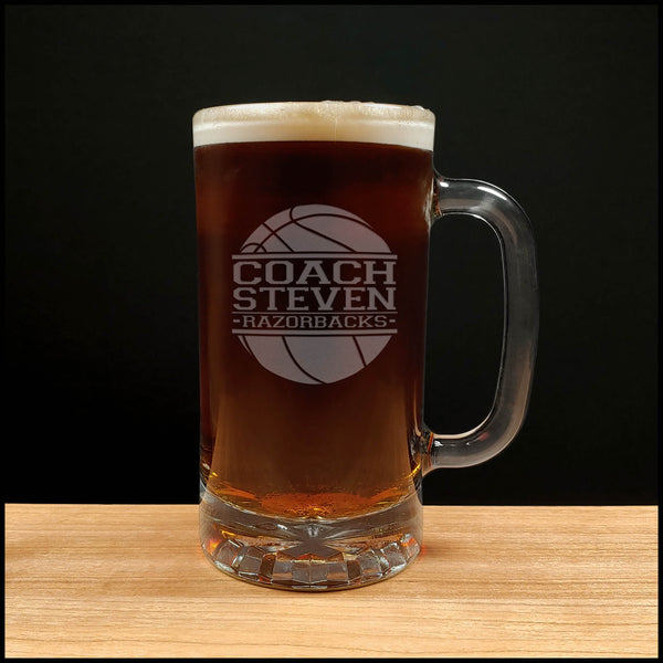 Basketball Coach Beer Mug With Team Name - Copyright Hues in Glass