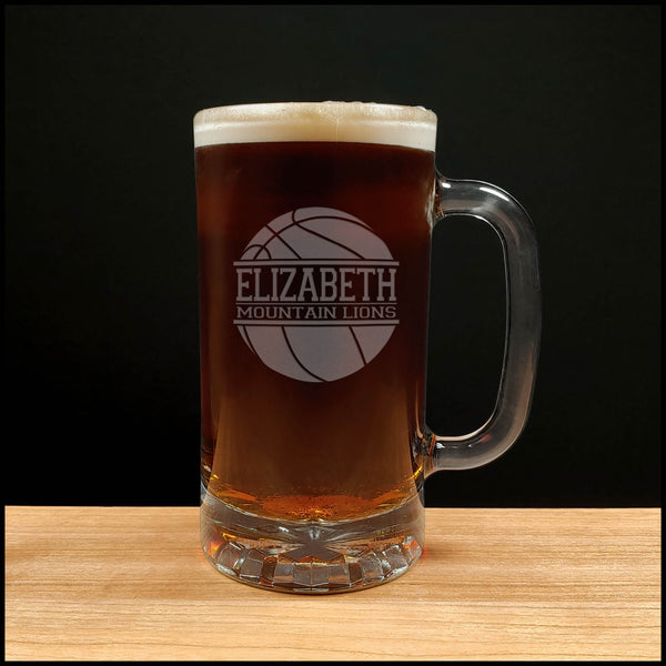Basketball Player Beer Mug with Team Name - Copyright Hues in Glass