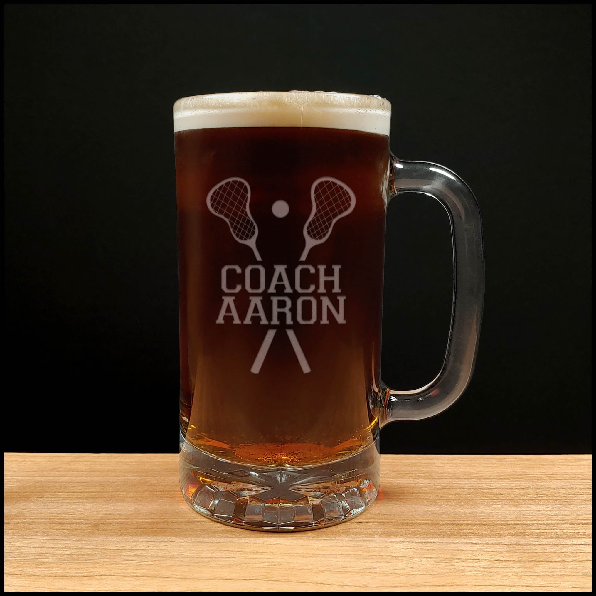 Lacrosse Coach Beer Mug - Copyright Hues in Glass