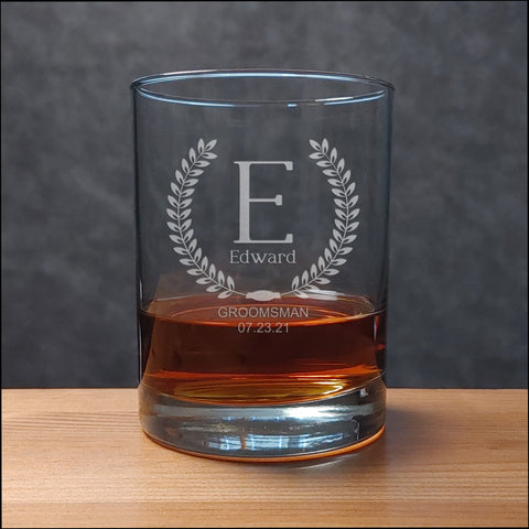 Groomsman Monogram Engraved 13oz Whiskey Glass - Wedding Party Personalized Gift