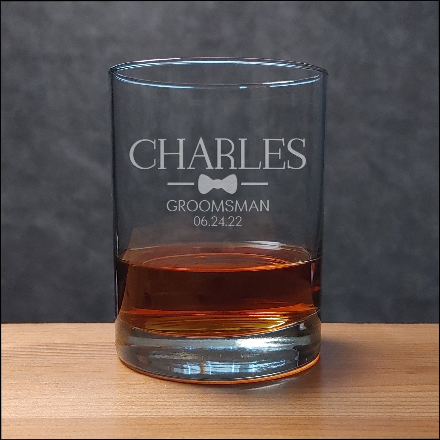 Groomsman 13oz Whisky Glass - personalized with Name , Title and Date of the wedding- Copyright Hues in Glass