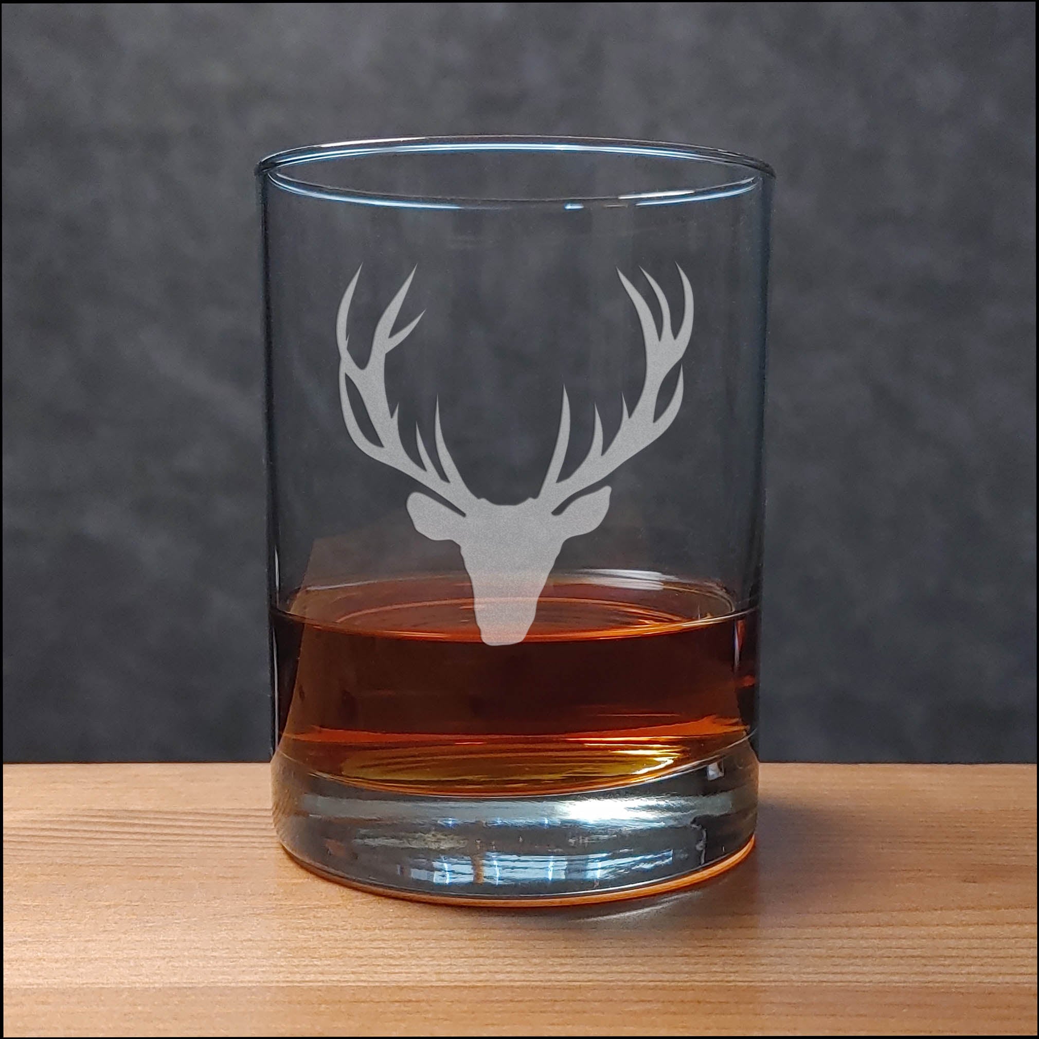 Deer Antlers on Head 13 oz Whisky Glass - Copyright Hues in Glass