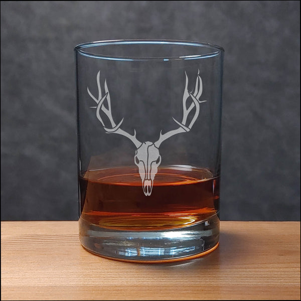 Deer Antlers On Skull 13 oz Whisky Glass - Copyright Hues in Glass