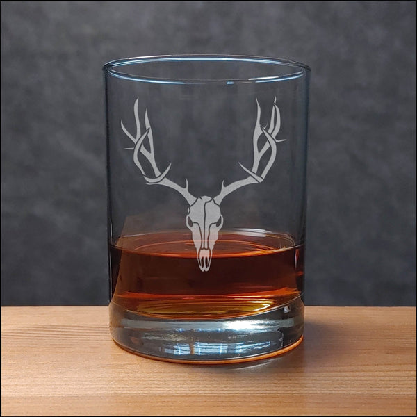 Deer Antlers On Skull 13 oz Whisky Glass - Copyright Hues in Glass