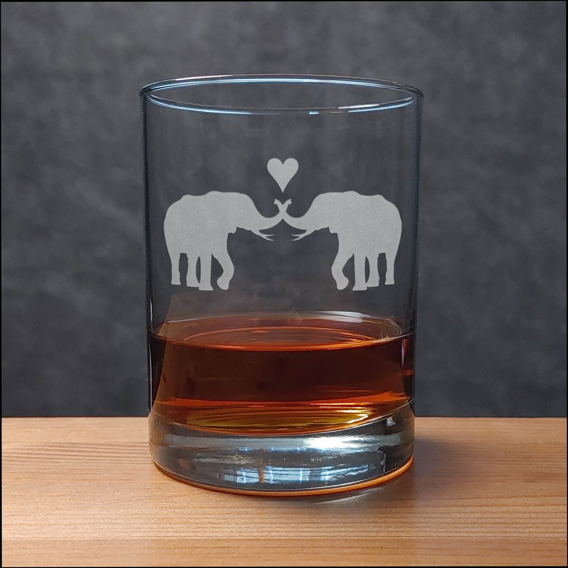 Elephant in Love 13 oz Whisky Glass - Copyright Hues in Glass