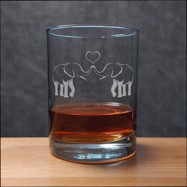 Elephant in Love 13 oz Whisky Glass - Design 2 - Copyright Hues in Glass