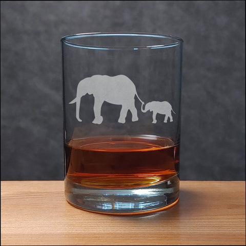 Elephant and Baby - 13 oz Whisky Glass - Copyright Hues in Glass