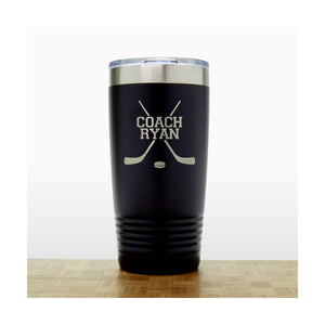 Black - Hockey Coach Insulated Tumbler - 20 oz Insulated Tumbler - Copyright Hues in Glass