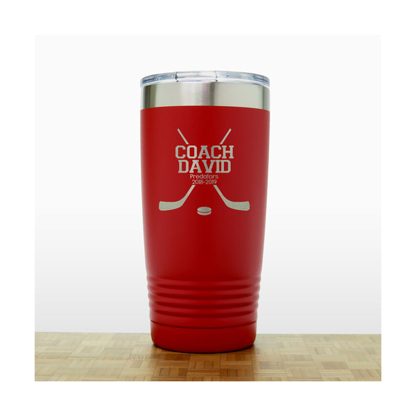 Red - Hockey Coach Insulated Tumbler - 20 oz Insulated Tumbler - Copyright Hues in Glass
